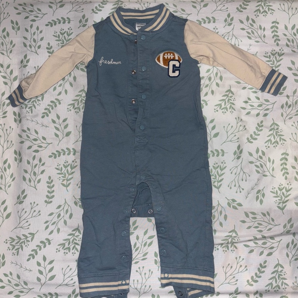Kids Blue & Cream Football Patch One-Piece